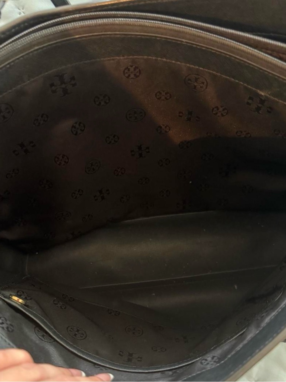 Tory Burch Black Leather Tote with Gold Logo - Picture 5 of 7